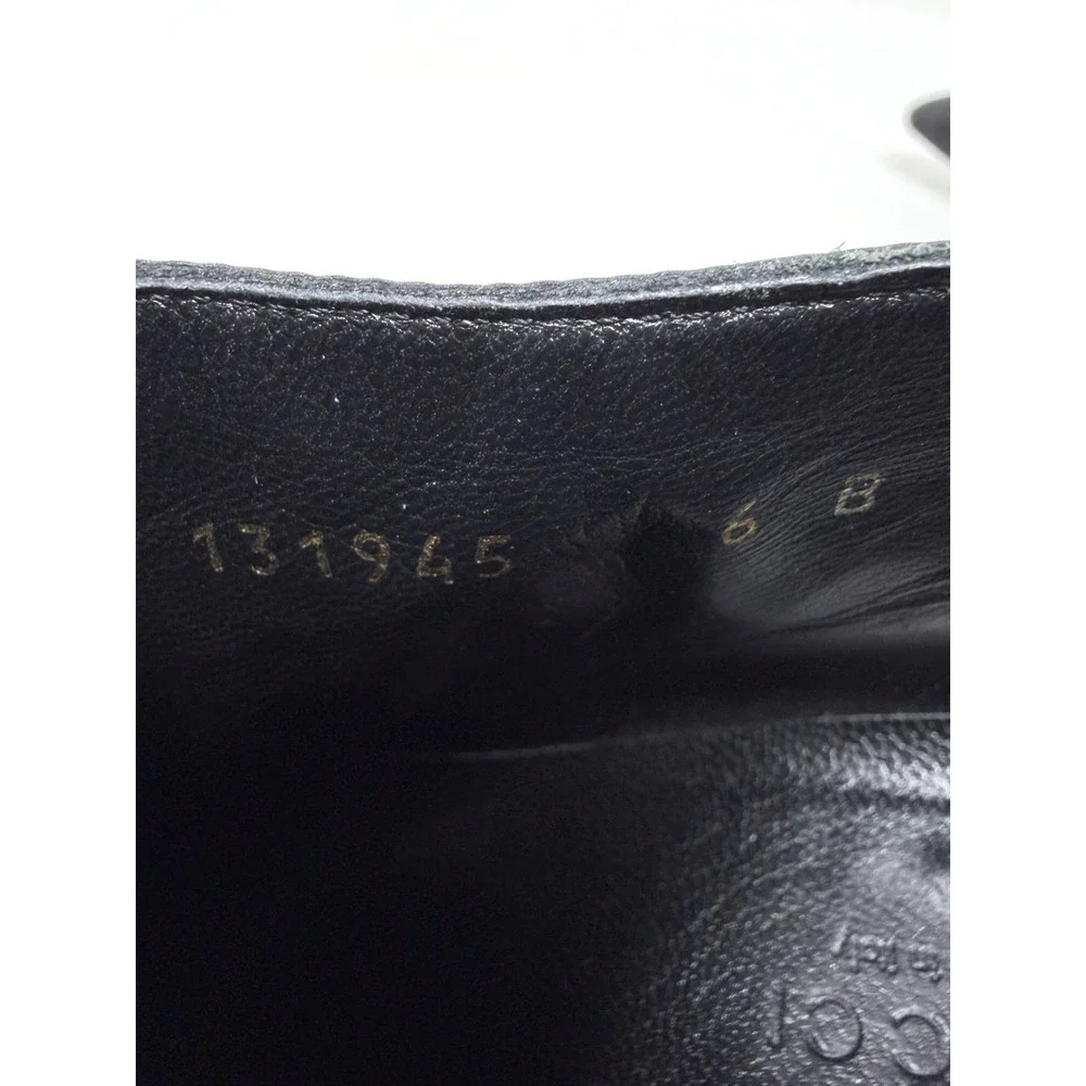 Vintage Gucci GG Monogram Pointed Toe Ankle Boots Heels Black Gold 6B